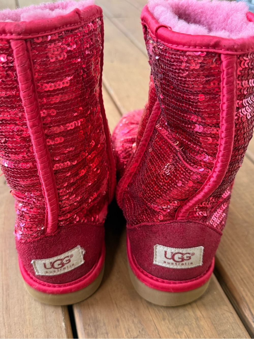 UGG Classic Short Sparkle Boots - Red Sequin - Size 9